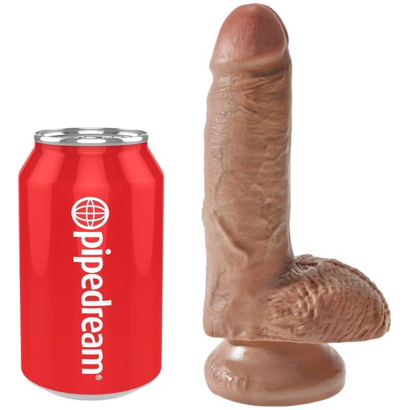 Dildo, King Cock - Realistic Penis cu Testicule, Ventuza Puternica, 13.2 CM Caramel